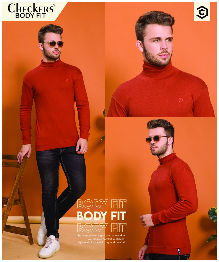 Checkers  Bodyfit Turtle Neck Full Sleeve